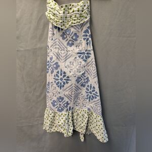 Martha Stewart Blue Floral and Green Dot Cotton Apron